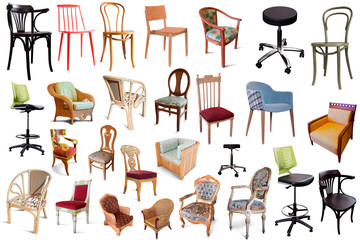 Set of chairs isolated on white background