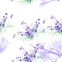 Obraz na płótnie Canvas Seamless pattern with summer flowers and leaves on white background. Herbal pattern in light colors for the design of clothes.