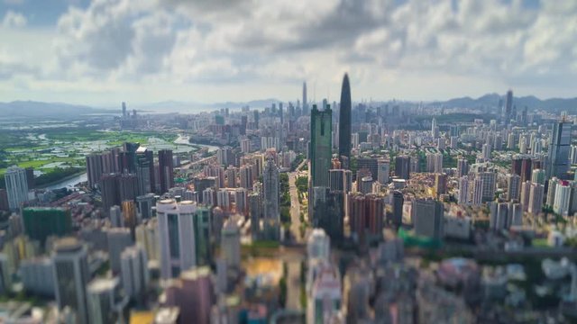shenzhen cityscape sunny day aerial panorama 4k tilt shift time lapse china
