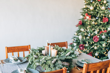 festive decorations inside room Christmas tree garland