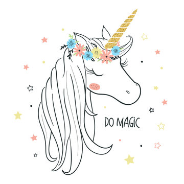 Fototapeta Unicorn head. Vector illustration for kids