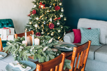 festive decorations inside room Christmas tree garland