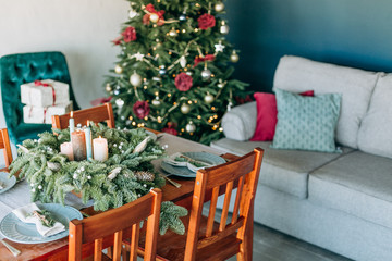 festive decorations inside room Christmas tree garland