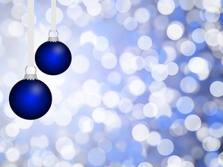 Obraz premium Christmas theme with blue ornaments and bokeh on background.