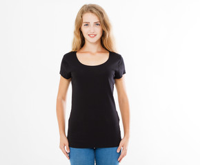 Fototapeta premium black tshirt,t-shirt woman in t shirt isolated on white background,mock up