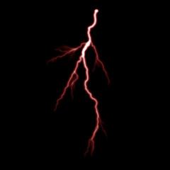 Isolated realistic electrical lightning strike visual effect on black night background. Energy change. 