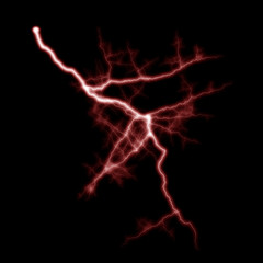 Isolated realistic electrical lightning strike visual effect on black night background. Energy change. 