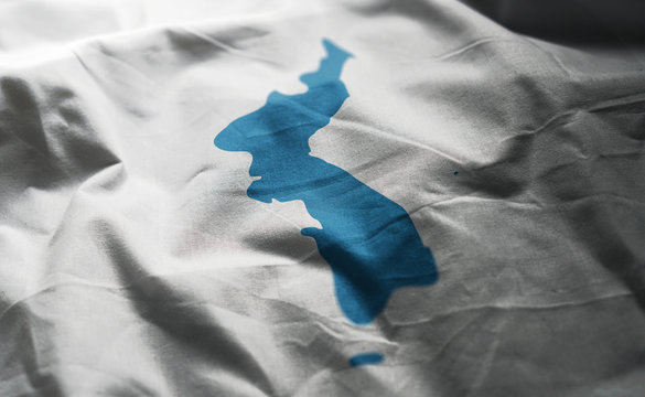 Unification Flag of Korea Flag Rumpled Close Up 