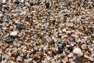 View of the glasses in the Eleele Glass Beach in Hanapepe Bay along Port Allen, Kauai, Hawaii