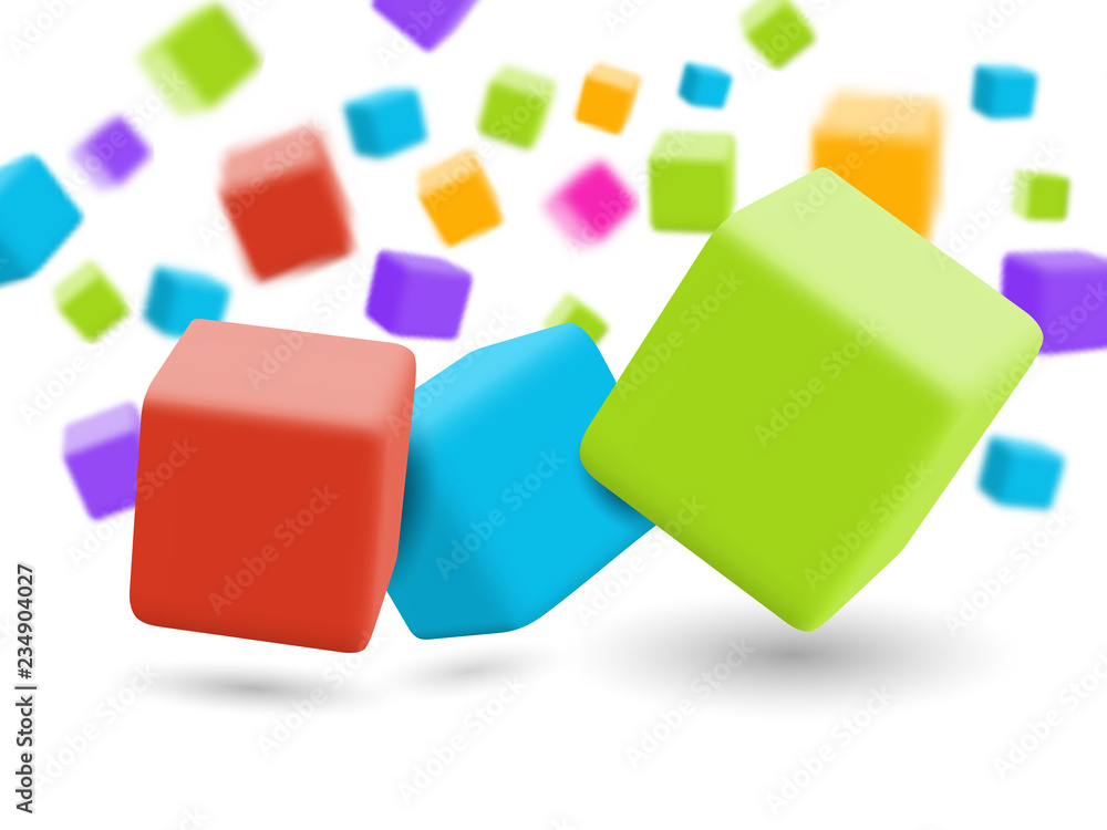 Aufkleber vector background. falling smooth cubes with dof effect.