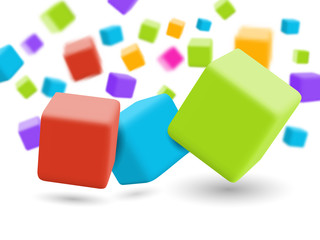 Fototapeta na wymiar Vector background. Falling smooth cubes with DOF effect.