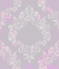 Vintage damask flourish ornamented pattern Vector. Victorian Royal texture. Flower decorative design. Splash colors. Purple decors