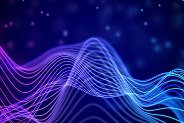 Big data abstract visualization: business charts analytics. 3D Sound waves. Digital surface with flowing curves. Futuristic technology background. Blue sound waves, EPS 10 vector illustration.