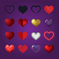 Heart collection in different styles