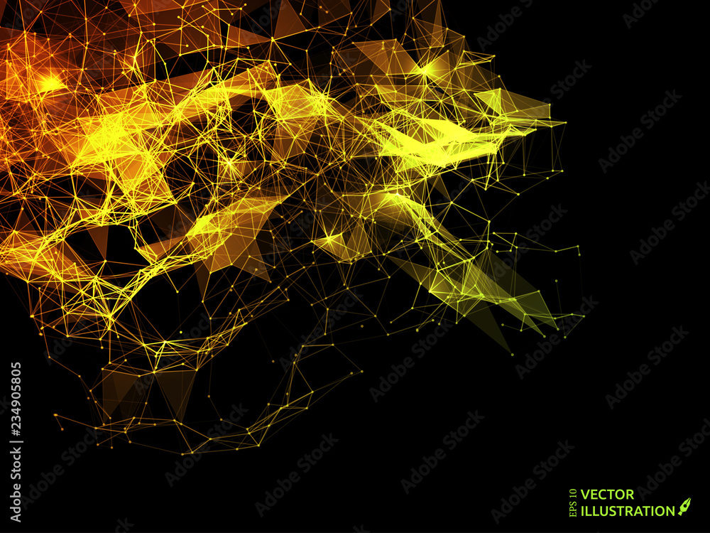 Poster abstract futuristic background with dots, lines and triangles. vector illustration.