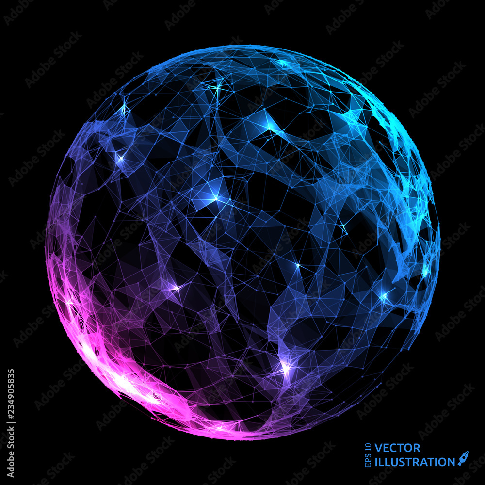 Poster abstract futuristic background with dots, lines and triangles. vector illustration.