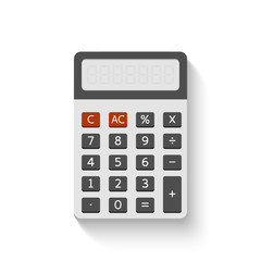 Electronic calculator in flat style with realistic shadow. Digital keypad math isolated device vector illustration.