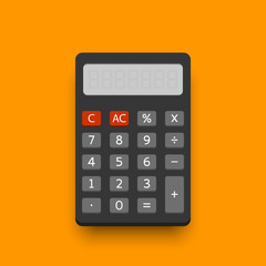 Dark electronic calculator in flat style with shadow. Digital keypad math isolated device vector illustration. - obrazy, fototapety, plakaty