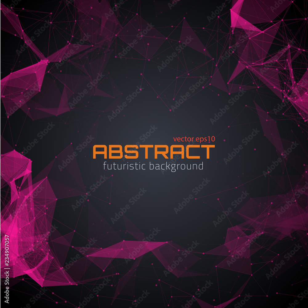 Poster abstract futuristic background with dots, lines and triangles. vector illustration.