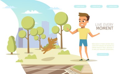 Happy Childhood in Big City Flat Vector Web Banner