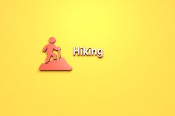 Text Hiking with red 3D illustration and yellow background