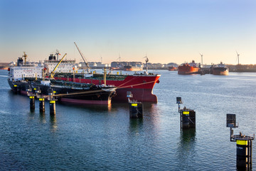 Ships moored in the port of Rotterdam