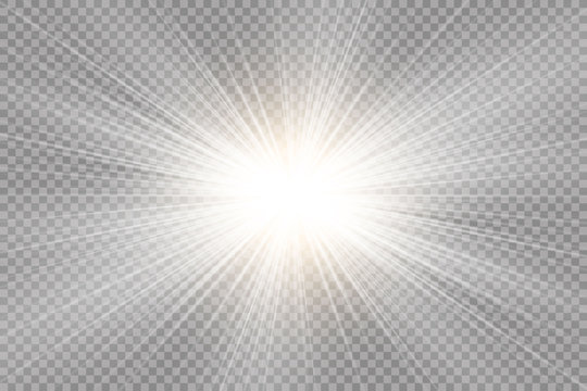 Glow transparent vector light effect set, explosion, glitter, spark, sun flash.  Vector illustration.