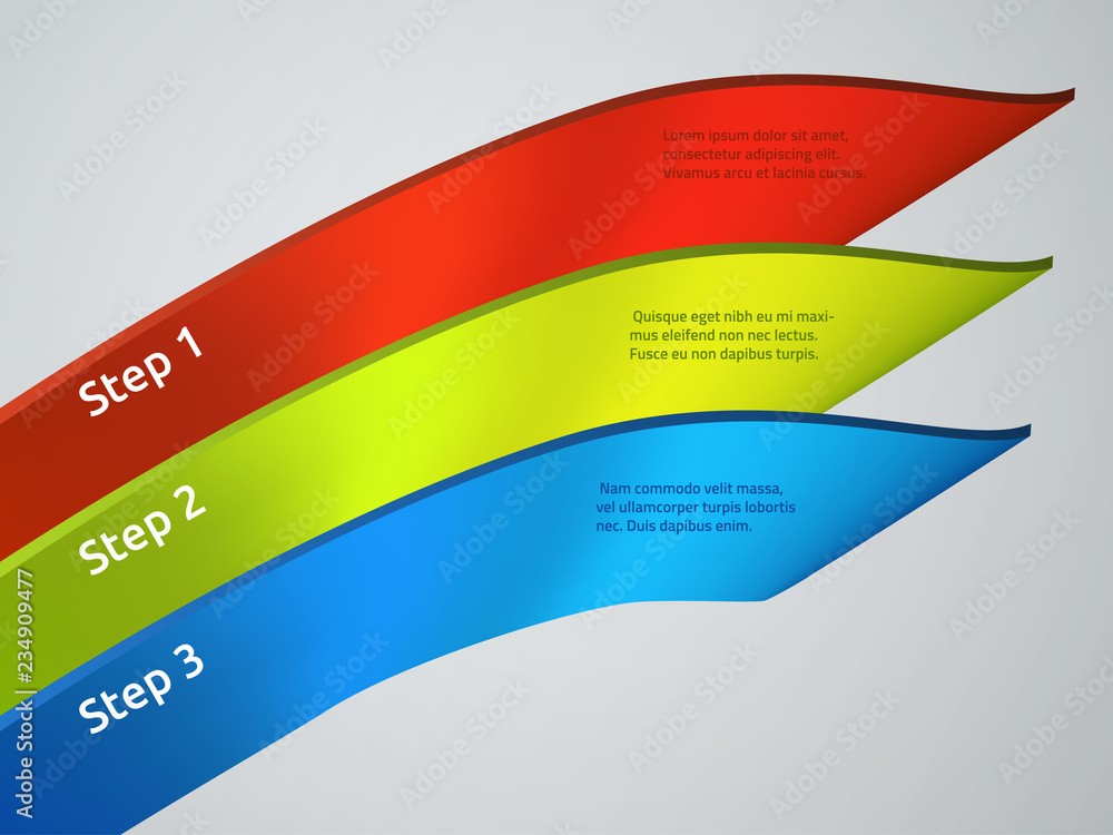 Poster infographics design template with 3 steps and place for text.