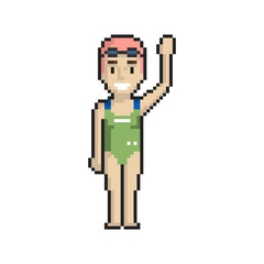 Swimmer girl pixel art on white background. Vector illustration.