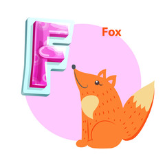 Fox Character and Uppercase F for Kids Alphabet