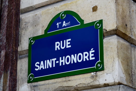 rue Saint Honoré. Plaque de nom de rue, Paris, France