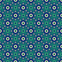 Bluish mesmerizing pattern with varied turkish eye elements, seamless vector repeat. Modern minimal design. Great for fabrics, paper products, backgrounds, packaging, wallpapers, souvenirs etc. 