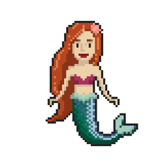 Mermaid pixel art on white background. Vector illustration.