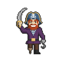 Pirate pixel art on white background. Vector illustration.
