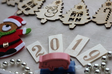 Christmas decorations and symbol of the year 2019