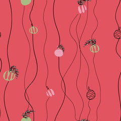Vector Red Hanging Ornaments Seamless Pattern