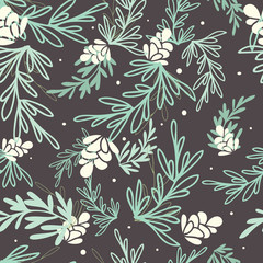 Vector Charcoal Falling Pine Leaves Seamless Pattern