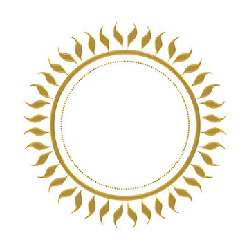Gold effect sun mandala isolated on white background. With chiselled effect fancy edge.