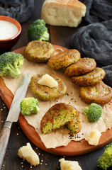 Fried vegetarian broccoli and quinoa burgers