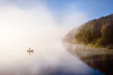 Vivid view of the foggy pond in morning. Location place Ternopil, Ukraine, Europe.