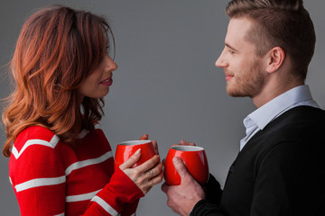 Couple in love with cups