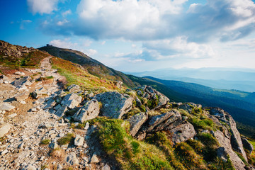 Fototapeta na wymiar Captivating scene of the alpine valley in sunlight. Location place Carpathian Ukraine, Europe.