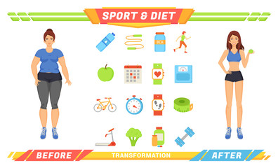 Sport and Diet Women Poster Vector Illustration