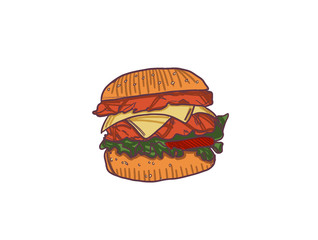 Vector illustration big hamburger on a white background.