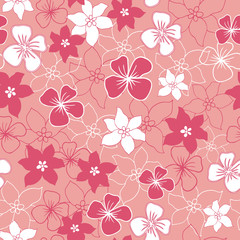 Vector Coral Pink and White Flower Mix Seamless Background Pattern Design. Perfect for fabric, wallpaper, stationery and scrapbooking projects