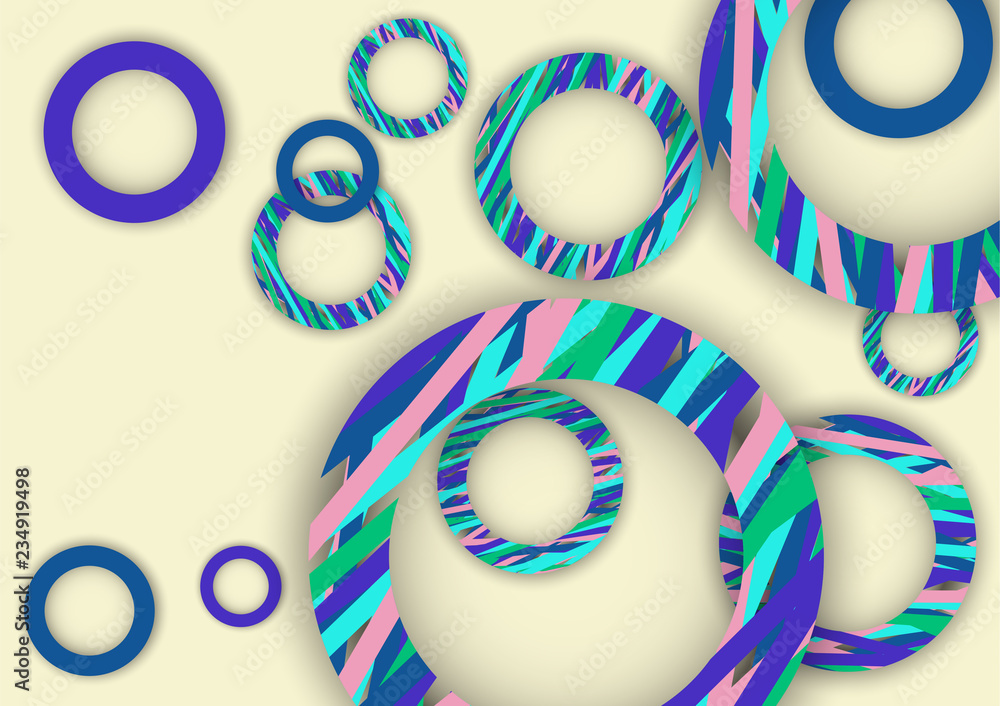 Aufkleber bright abstract background. colored rings with textured stripes with soft shadow on a light backgrou