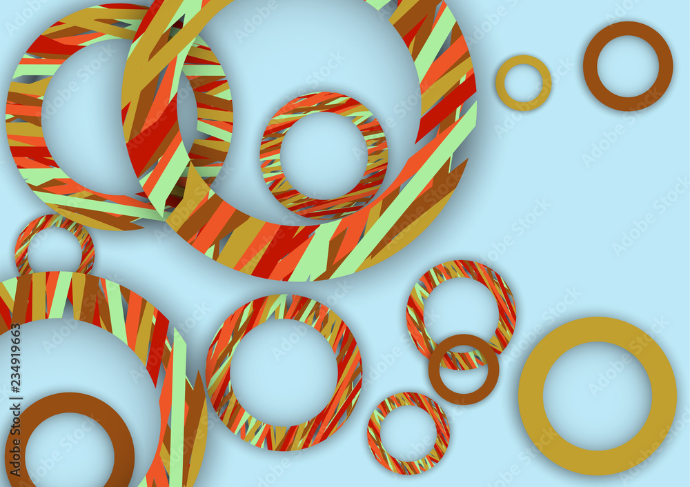 Aufkleber bright abstract background. colored rings with textured stripes with soft shadow on a light backgrou