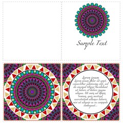 Templates for greeting and business cards. Vector illustration. Oriental pattern with. Mandala. Wedding invitation