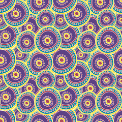 Beautiful abstract art vector seamless pattern. Multicolored circles layering on each other for design, textile, wallpaper, wrapping, cover page, web site, card, business banner.