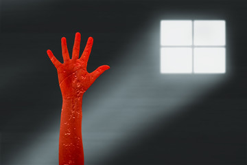 Outstretched hand with background